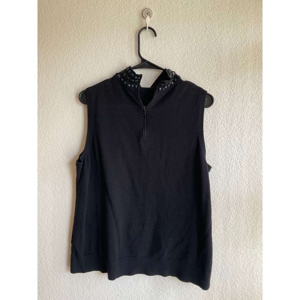 Dana Buchman Black Studded Mock Neck Quarter Zip Sleeveless Sweater Vest XL